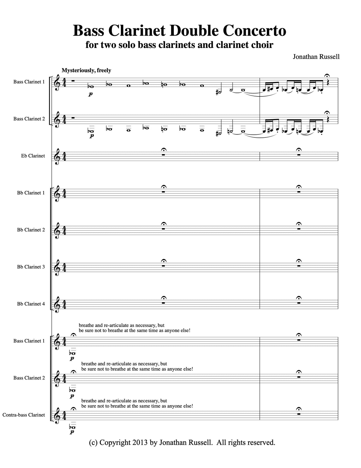 BASS CLARINET DOUBLE CONCERTO (2 solo bass clarinets and clarinet choir)