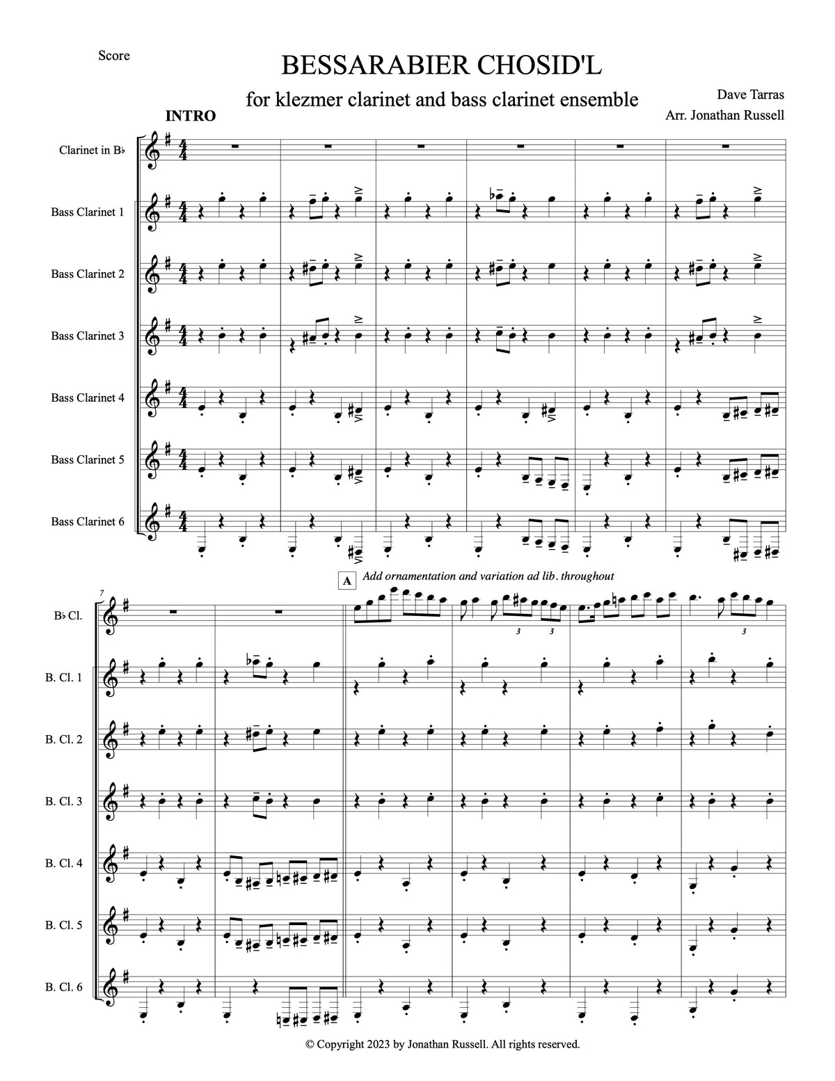 BESSARABIER CHOSID'L (solo clarinet and 6-part bass clarinet choir)