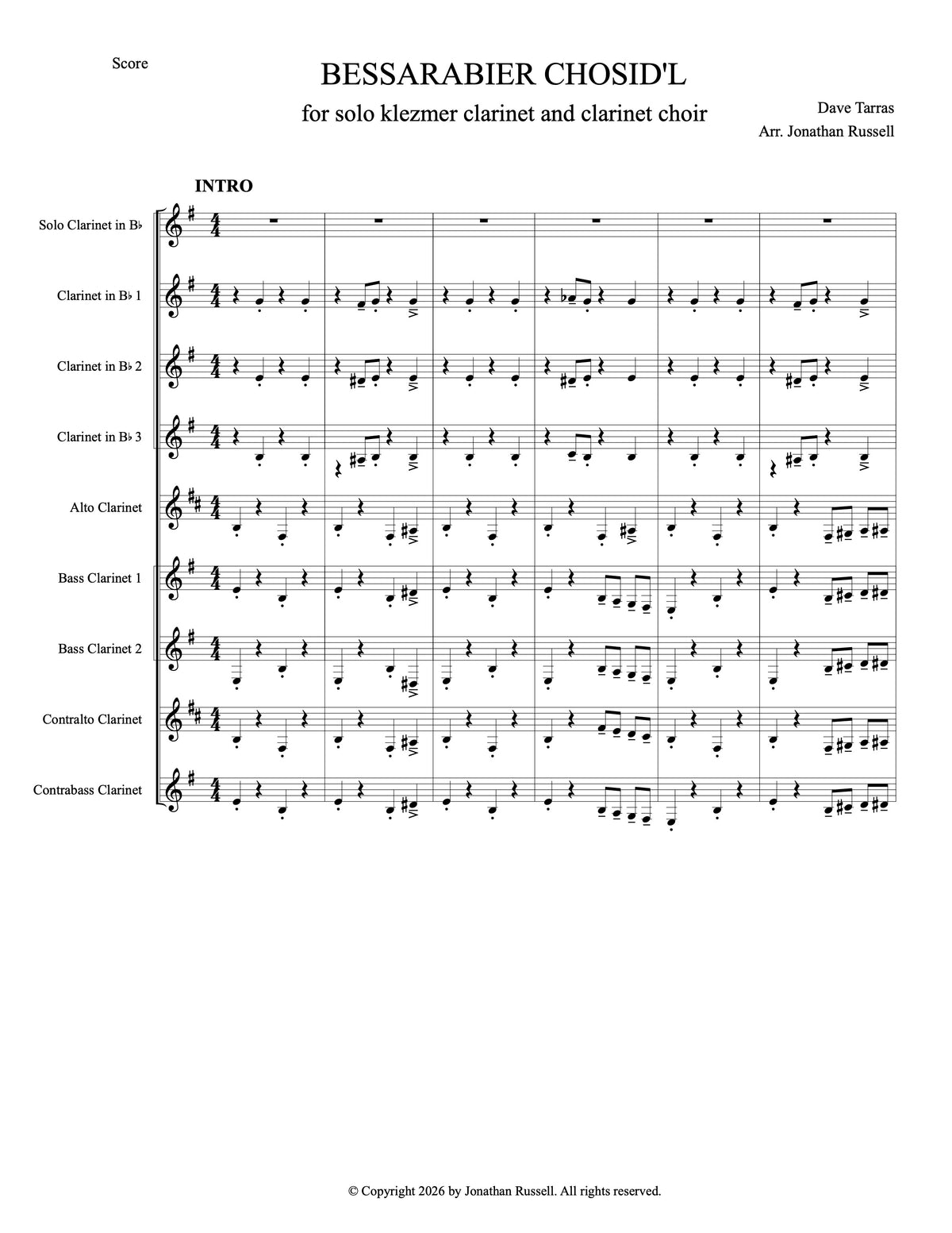 BESSARABIER CHOSID'L (solo clarinet and clarinet choir)