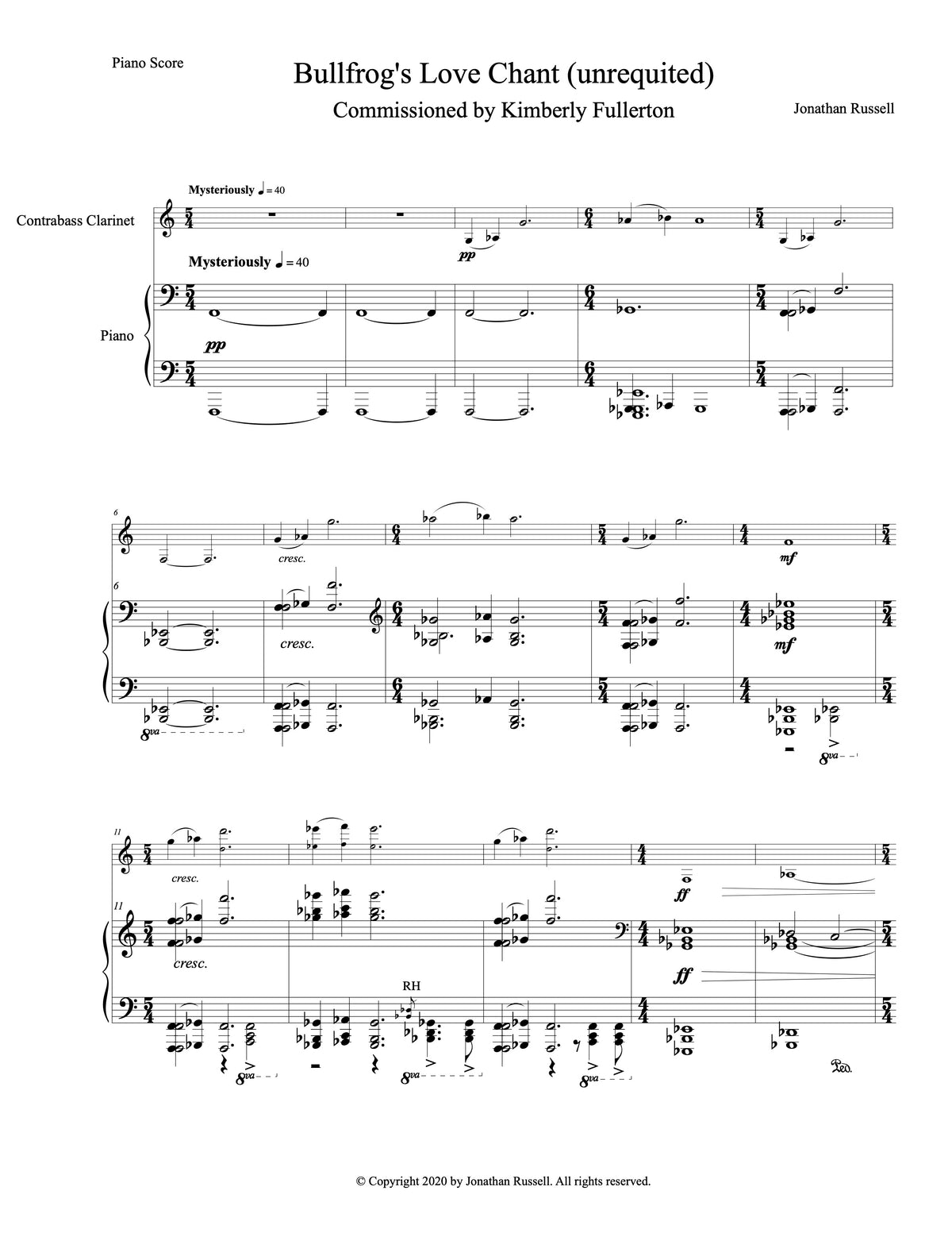 BULLFROG'S LOVE CHANT, UNREQUITED (contrabass clarinet or bass clarinet and piano)