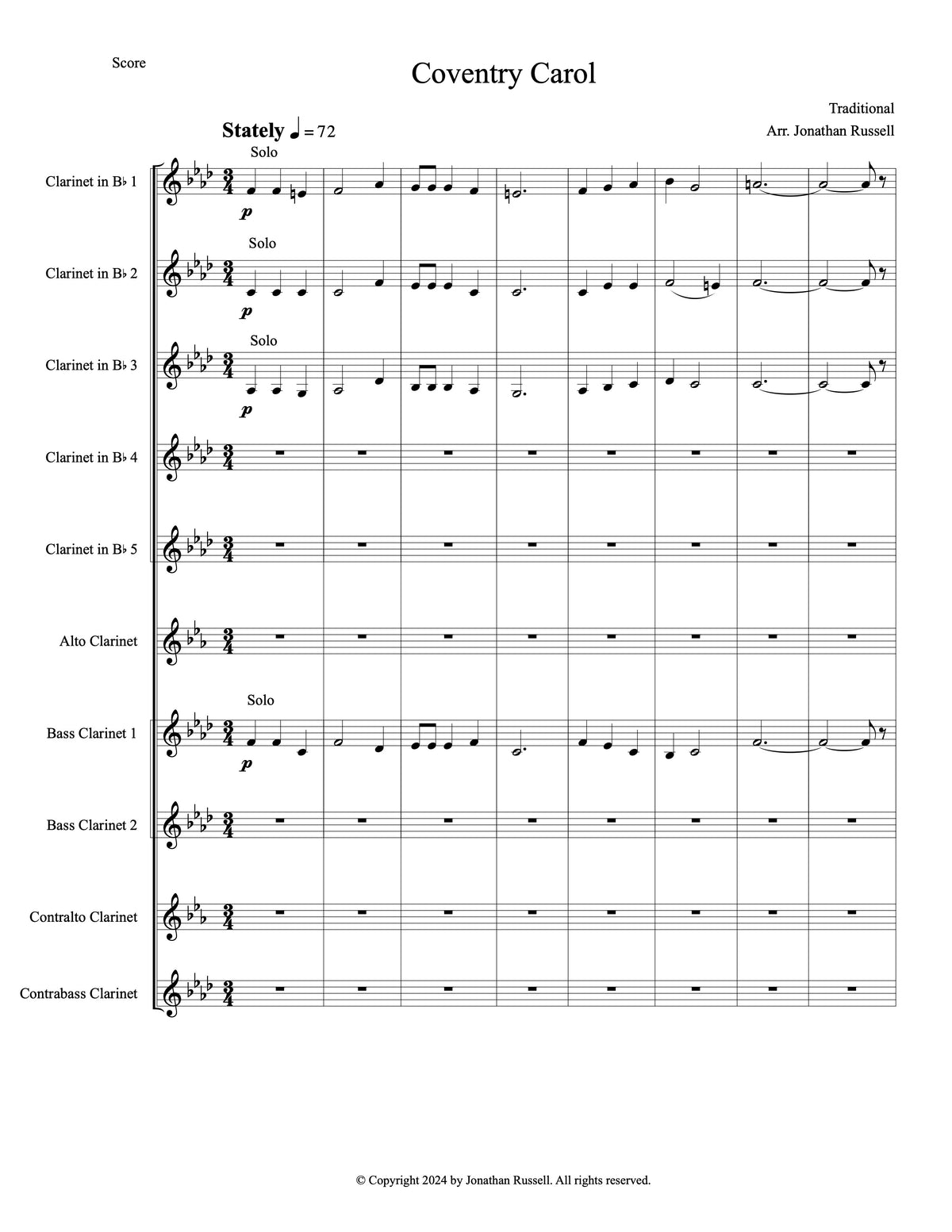 COVENTRY CAROL (clarinet choir)