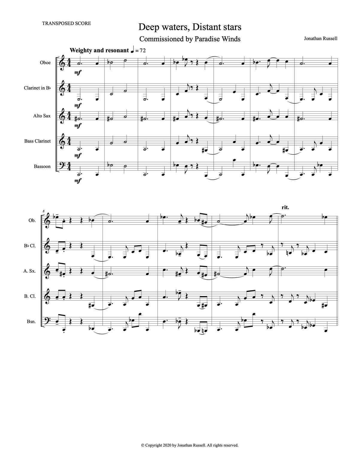 DEEP WATERS, DISTANT STARS (reed quintet)
