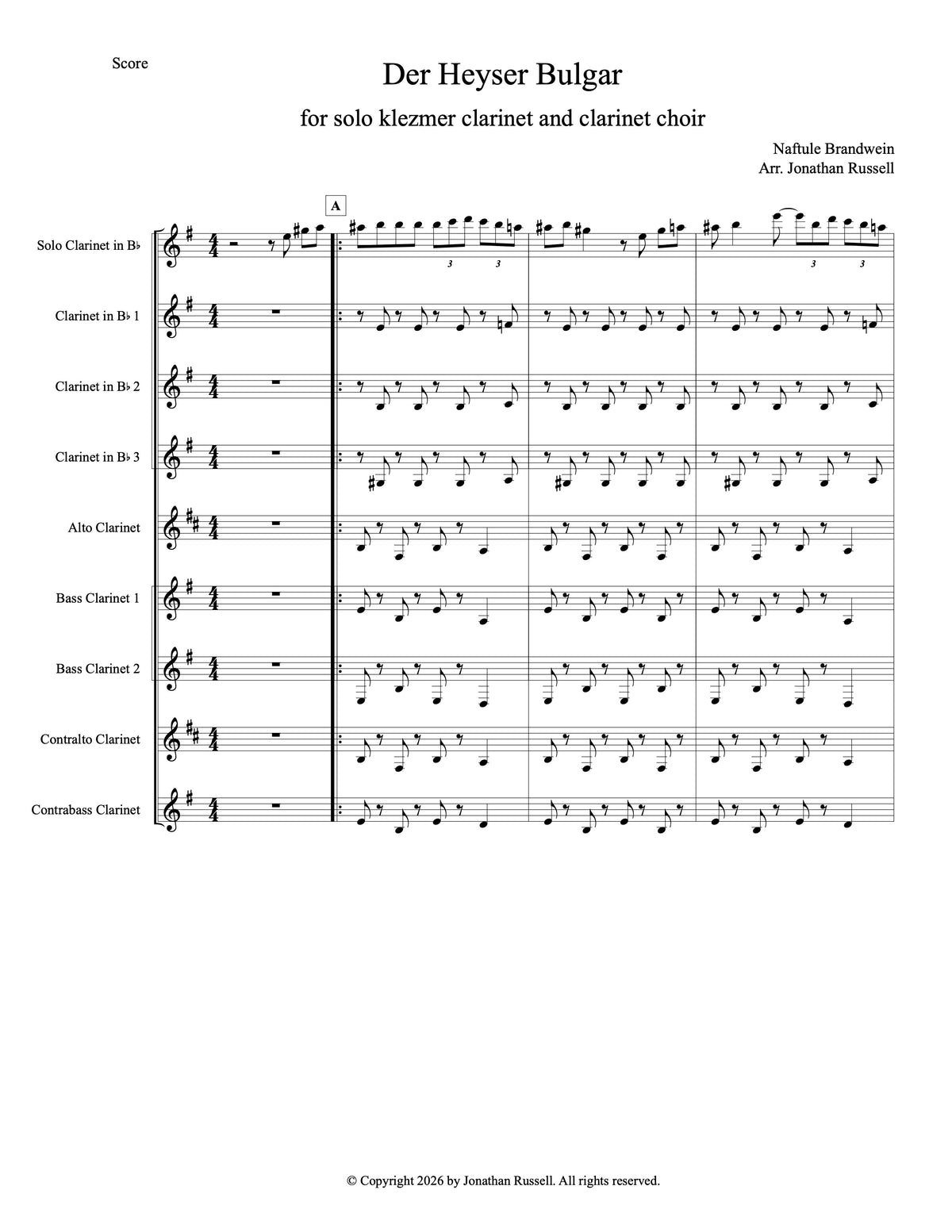DER HEYSER BULGAR (solo clarinet and clarinet choir)