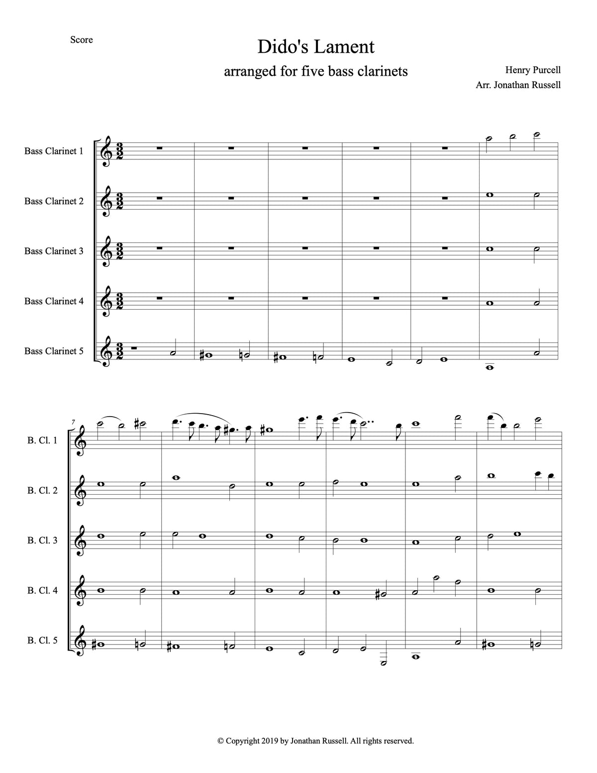 PURCELL: DIDO'S LAMENT (5 bass clarinets)