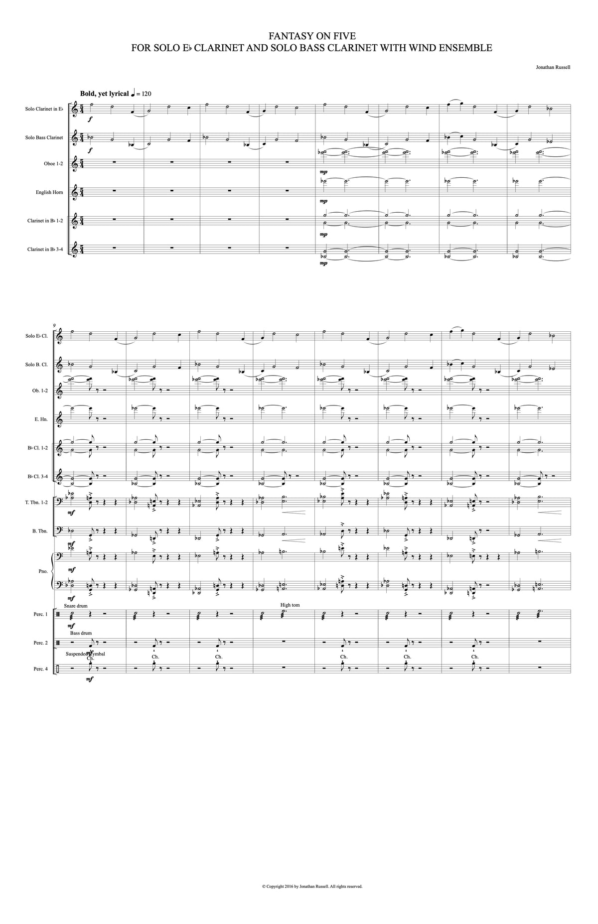 FANTASY ON FIVE (solo E-flat and bass clarinets with wind ensemble)