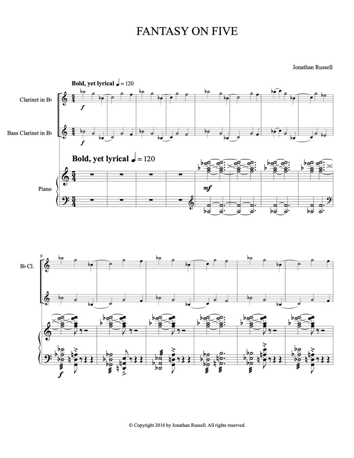 FANTASY ON FIVE (Eb clarinet + bass clarinet version, piano reduction)