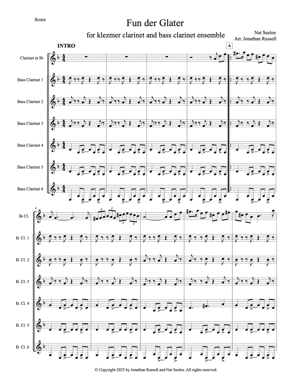 FUN DER GLATER (solo clarinet and 6-part bass clarinet choir)