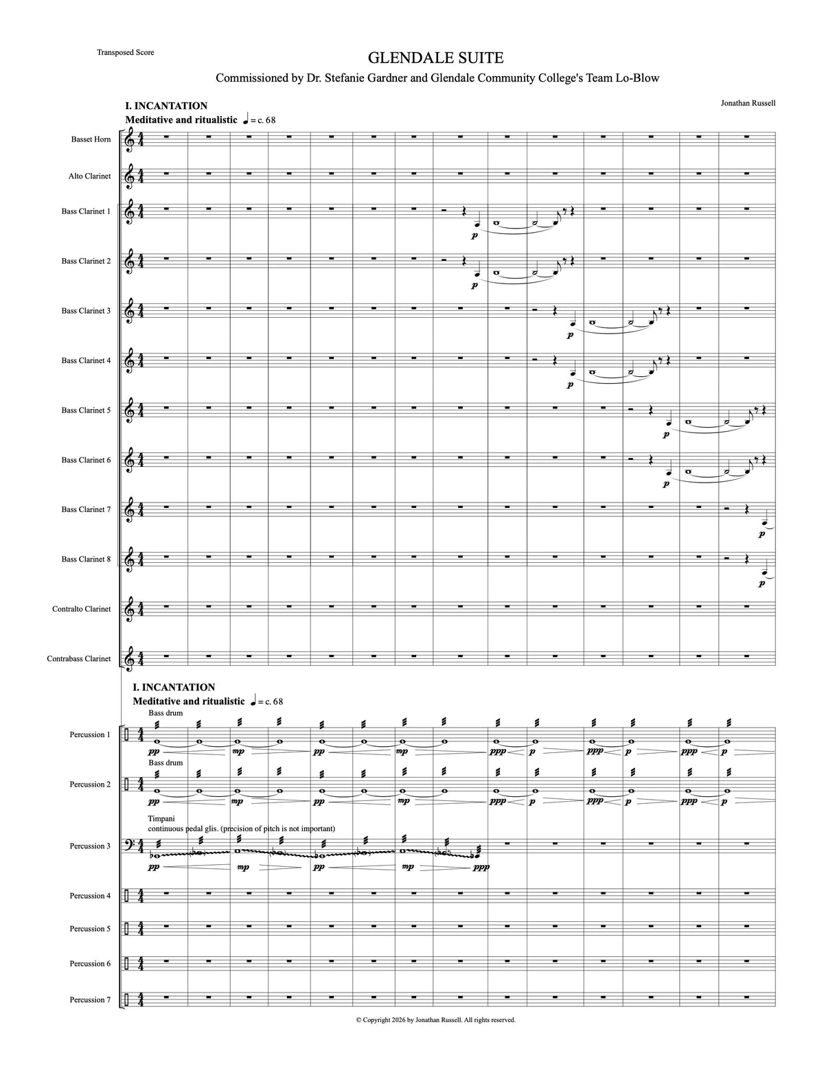 GLENDALE SUITE (low clarinet choir and percussion)