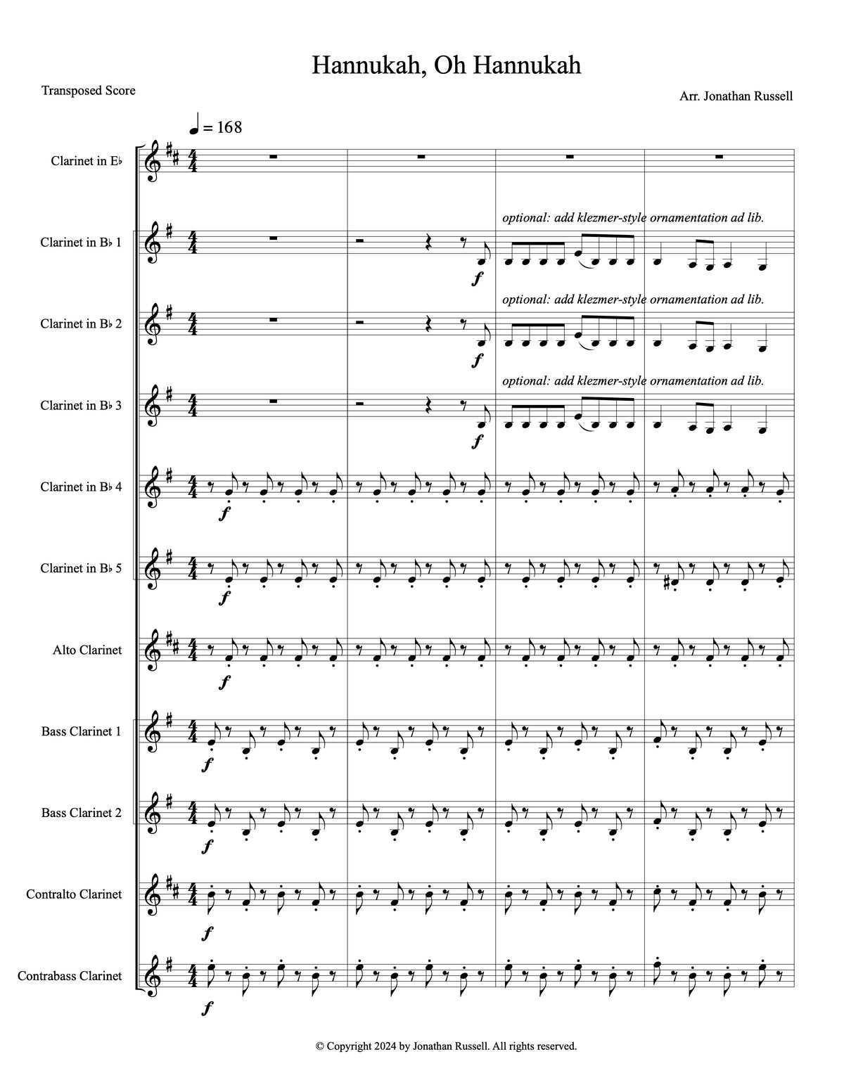 HANNUKAH, OH HANNUKAH (clarinet choir)