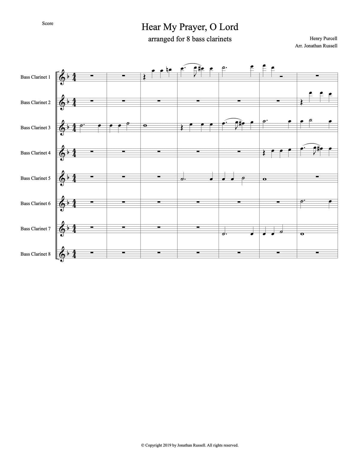 PURCELL: HEAR MY PRAYER O LORD (8 bass clarinets)
