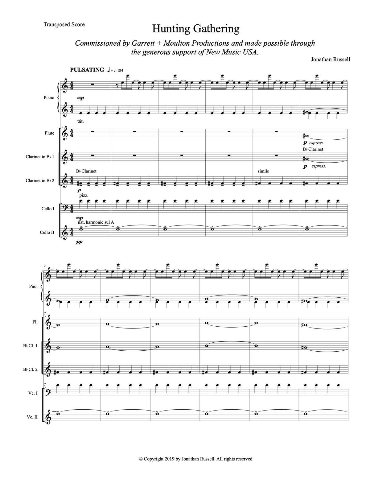 HUNTING GATHERING (flute, 2 clarinets, 2 cellos, piano)