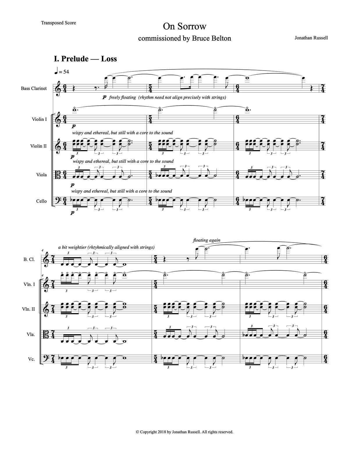 ON SORROW (bass clarinet and string quartet)