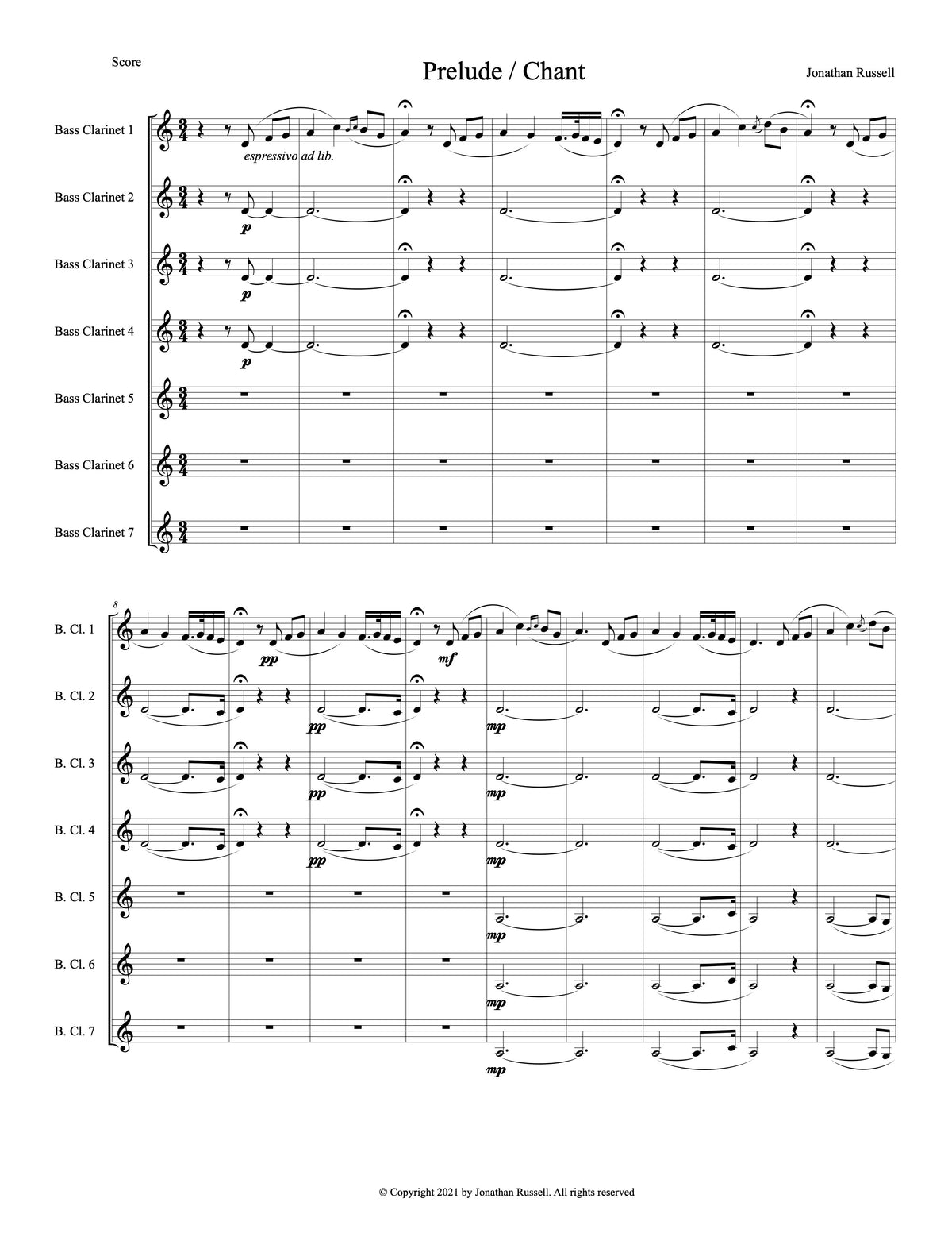 PRELUDE / CHANT (7 bass clarinets)