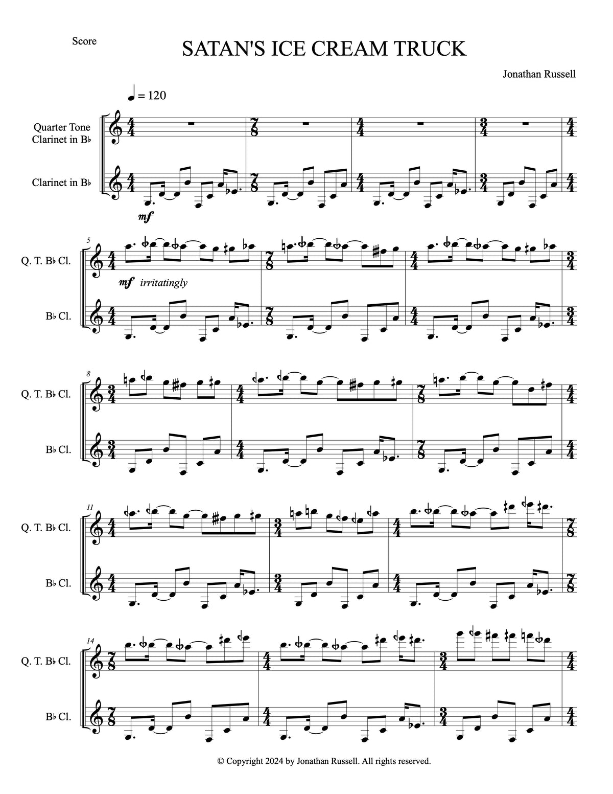 SATAN'S ICE CREAM TRUCK (clarinet and quarter-tone clarinet)