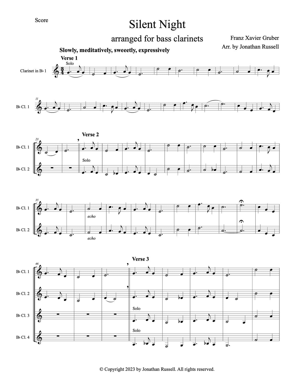 SILENT NIGHT (clarinet choir)