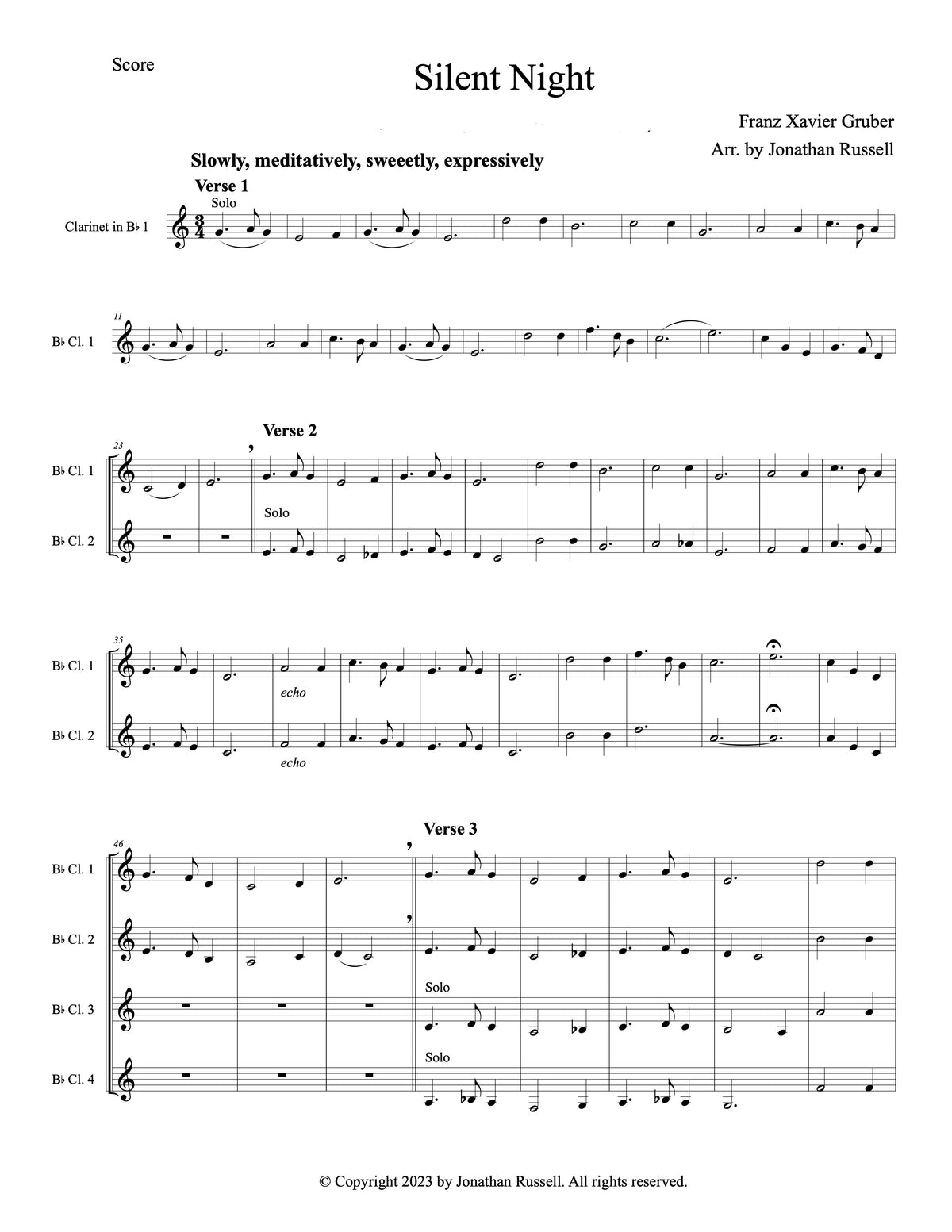 SILENT NIGHT (clarinet choir)