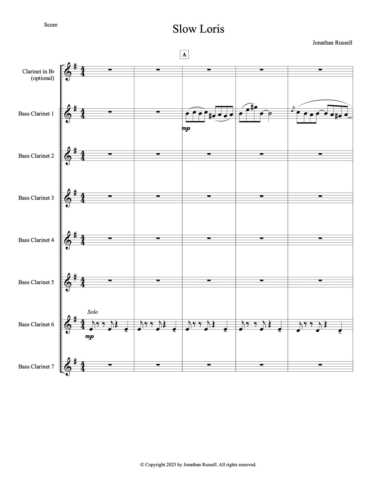SLOW LORIS (7-part bass clarinet choir with optional solo clarinet)