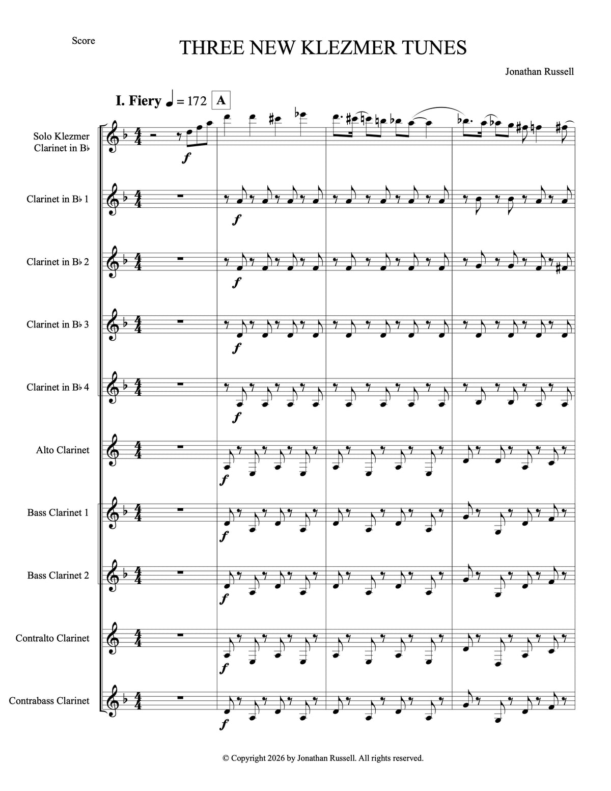 THREE NEW KLEZMER TUNES (solo clarinet and clarinet choir)