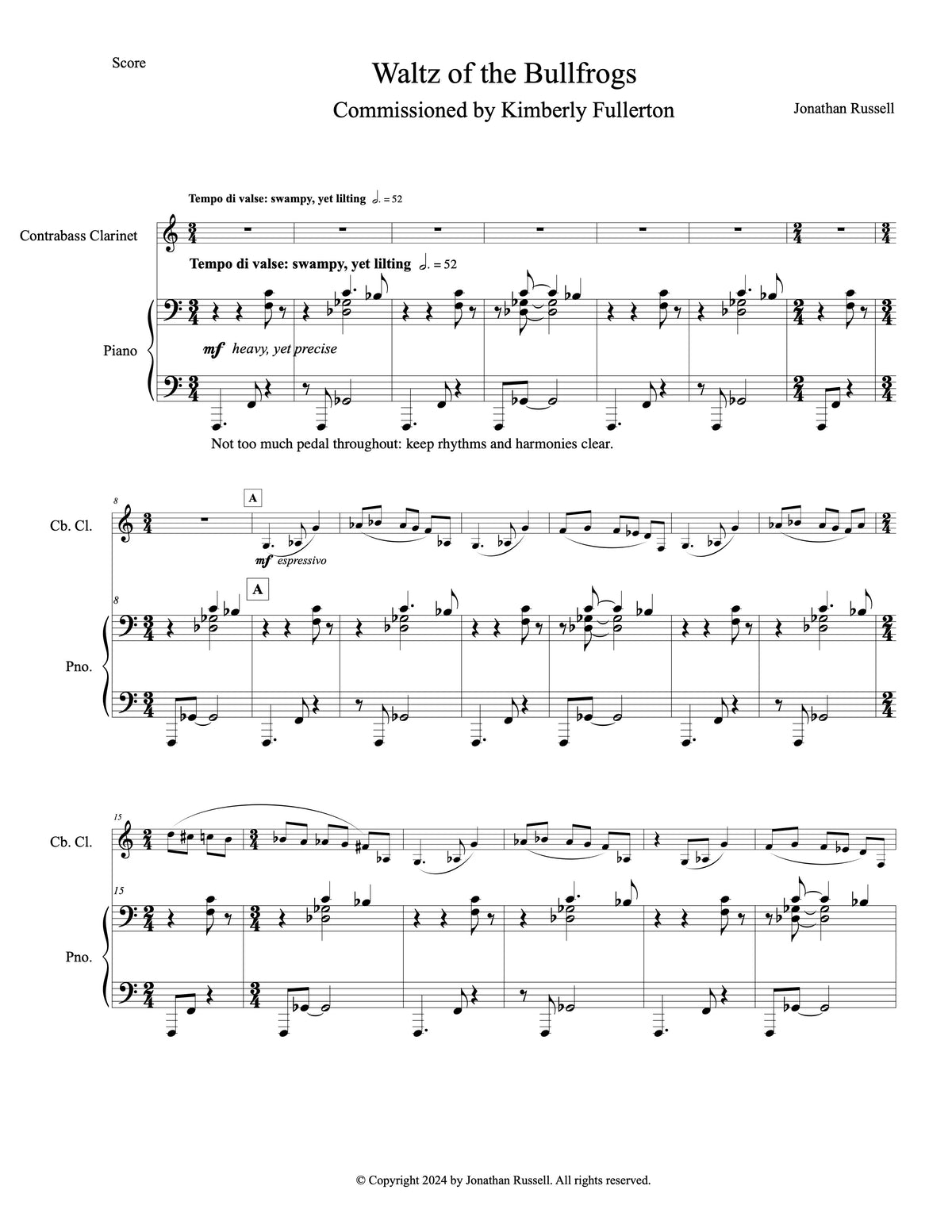 WALTZ OF THE BULLFROGS (contrabass clarinet or bass clarinet and piano)