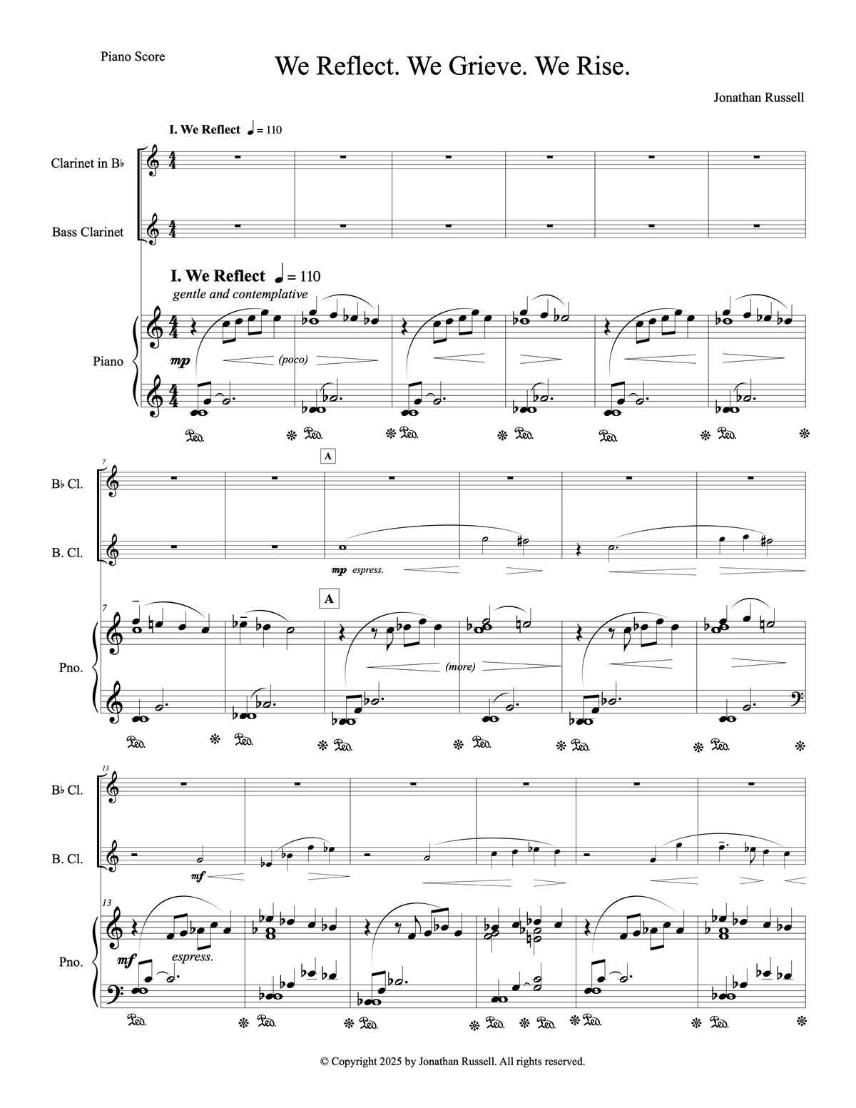 WE REFLECT, WE GRIEVE, WE RISE (clarinet, bass clarinet, and piano)