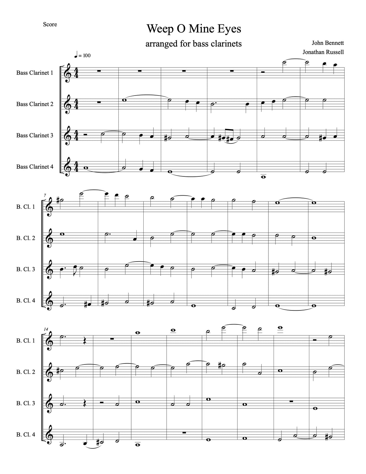 BENNETT: WEEP O MINE EYES (bass clarinet quartet)