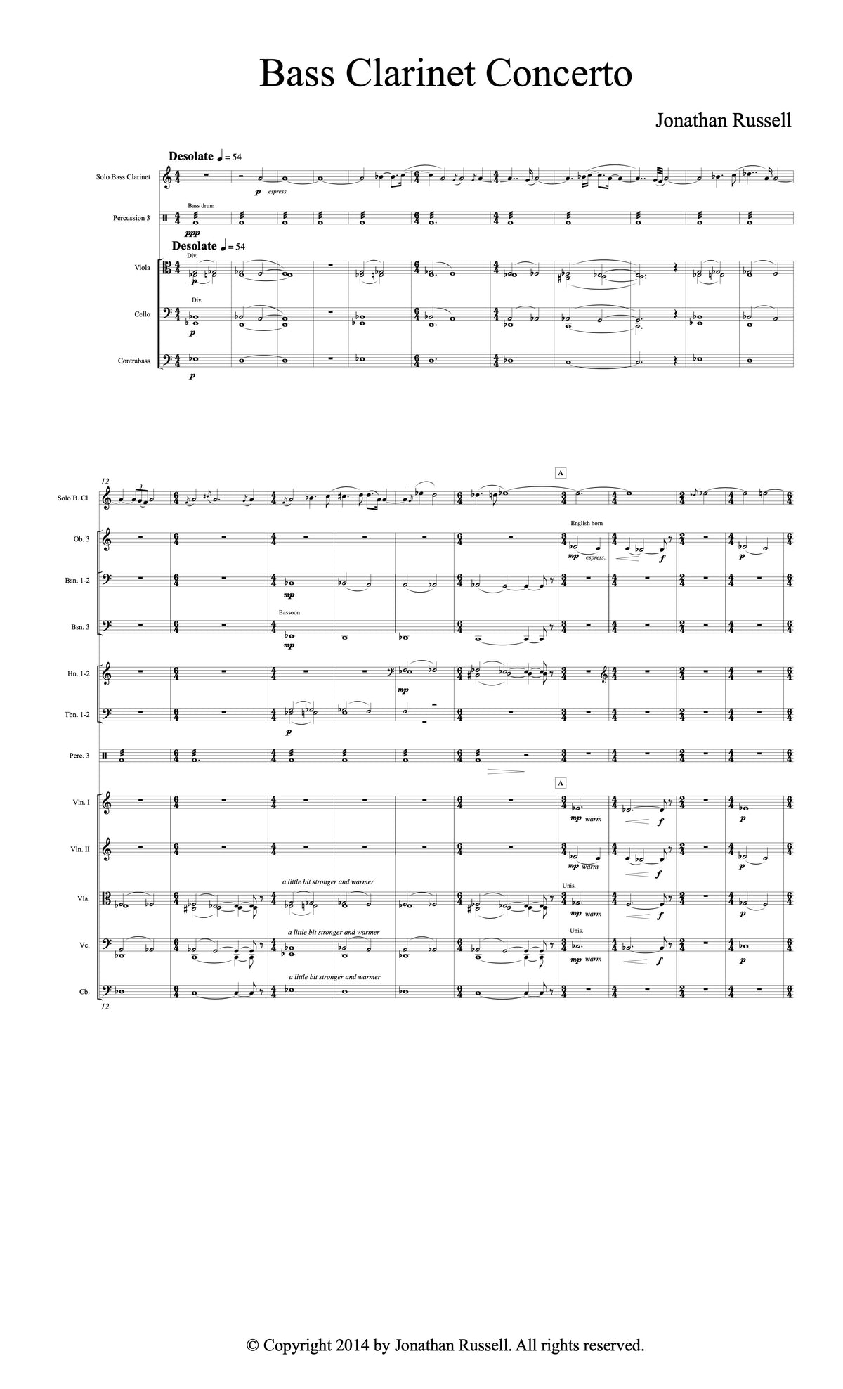 BASS CLARINET CONCERTO (solo bass clarinet and orchestra)