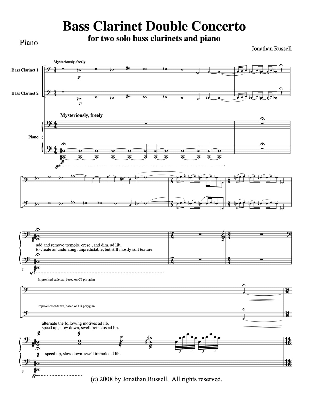 BASS CLARINET DOUBLE CONCERTO PIANO REDUCTION (2 bass clarinets and piano)