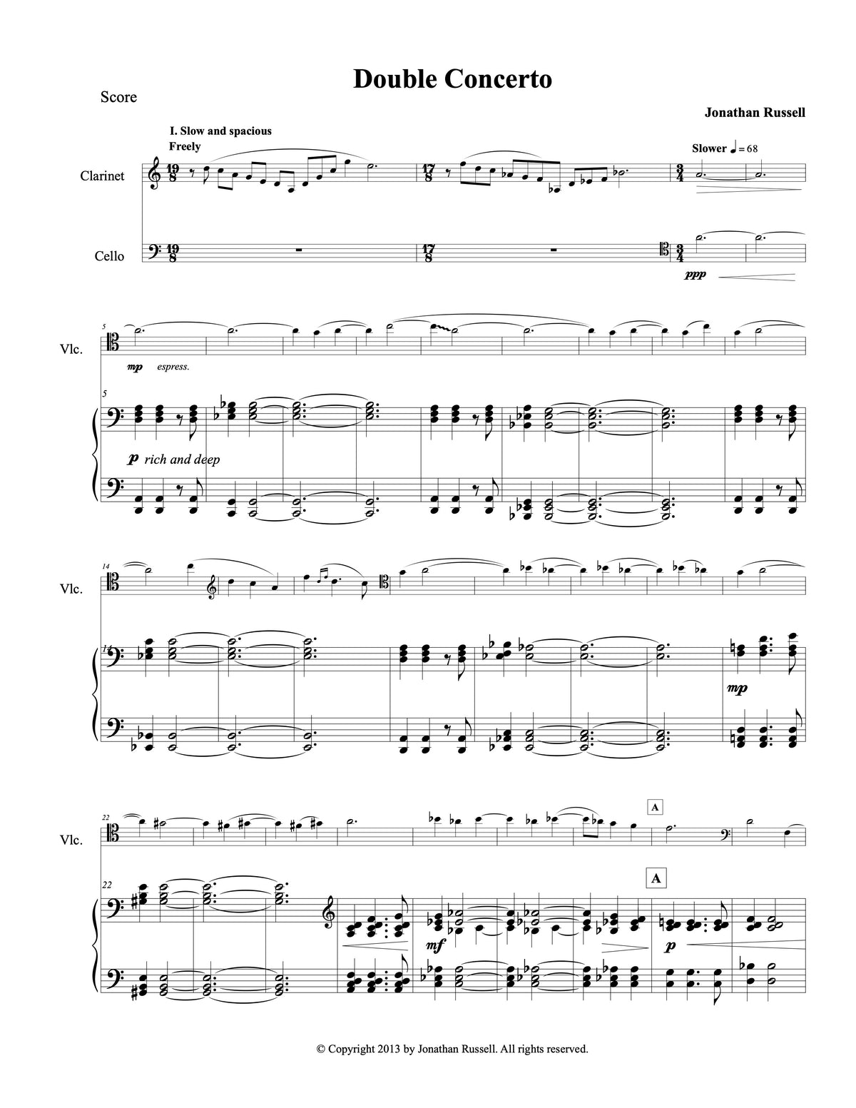 DOUBLE CONCERTO FOR CLARINET AND CELLO, PIANO REDUCTION (clarinet, cello, and piano)