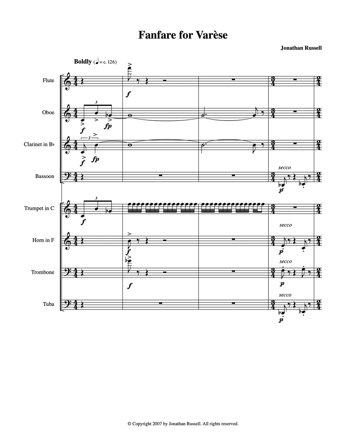 FANFARE FOR VARESE (flute, oboe, clarinet, bassoon, trumpet, horn, trombone, tuba)