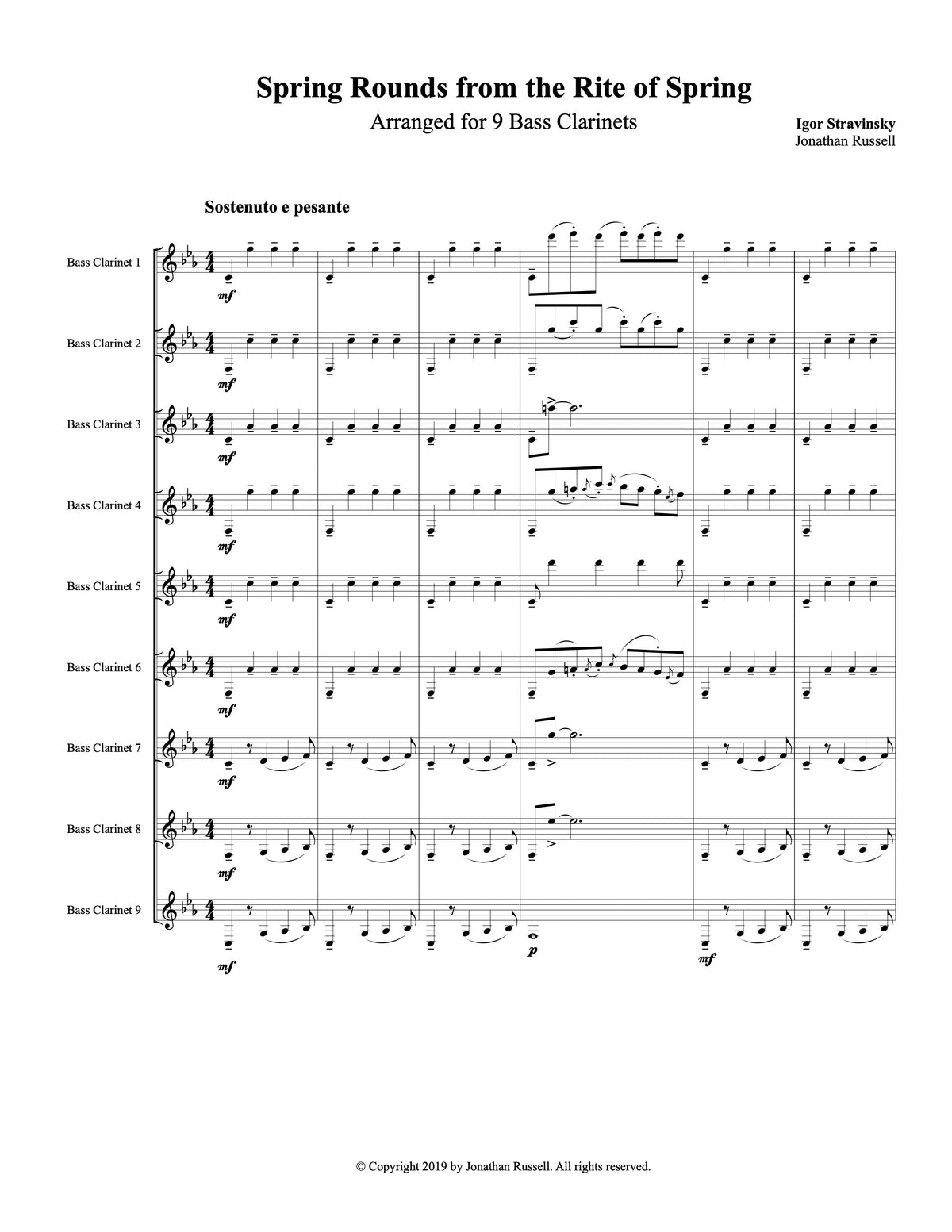 STRAVINSKY: SPRING ROUNDS FROM THE RITE OF SPRING (9 bass clarinets)