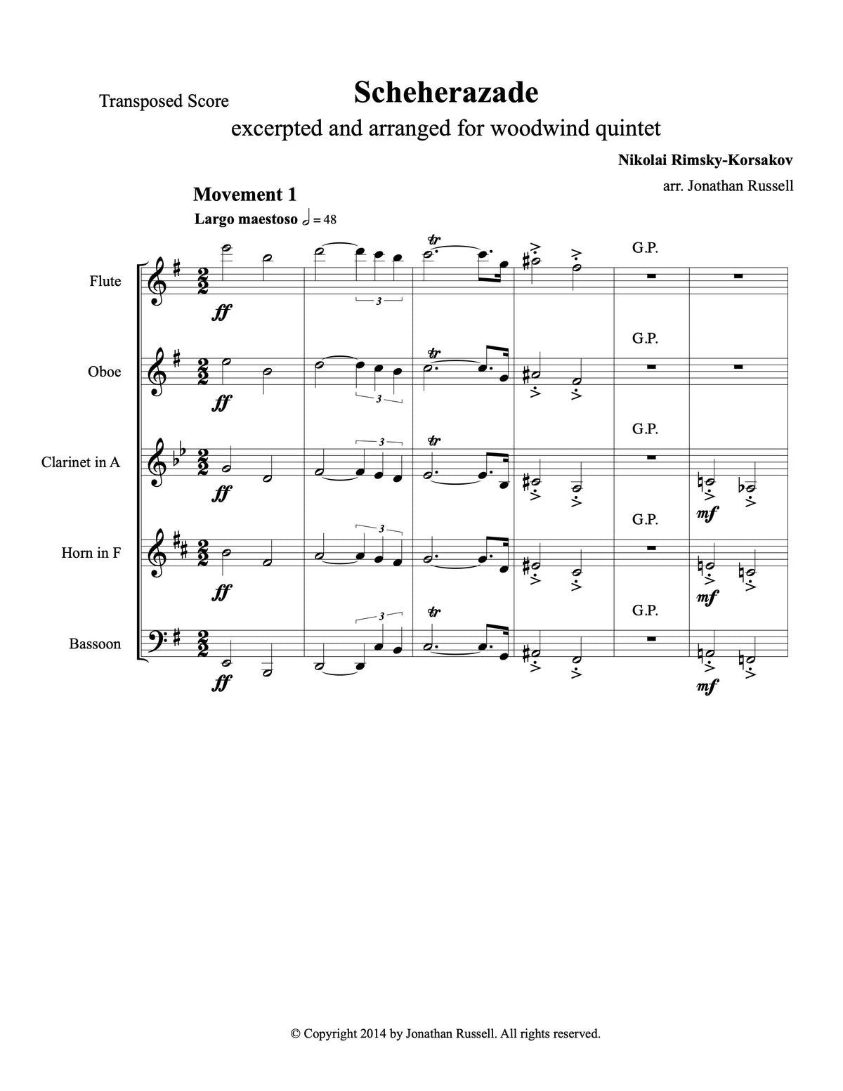 RIMSKY-KORSAKOV: SCHEHERAZADE (woodwind quintet)