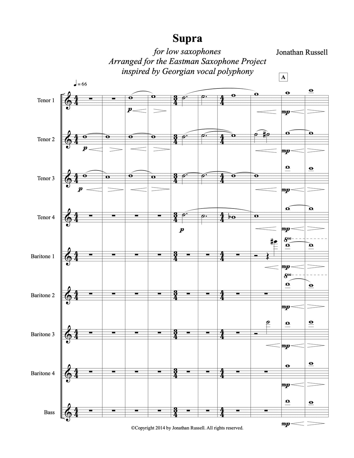 SUPRA (low saxophone ensemble: 4 tenors, 4 baritones, bass)