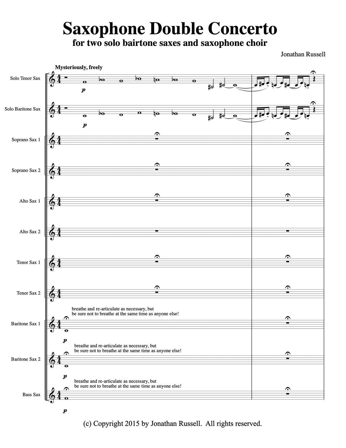 SAXOPHONE DOUBLE CONCERTO (solo tenor + bari sax with sax ensemble)