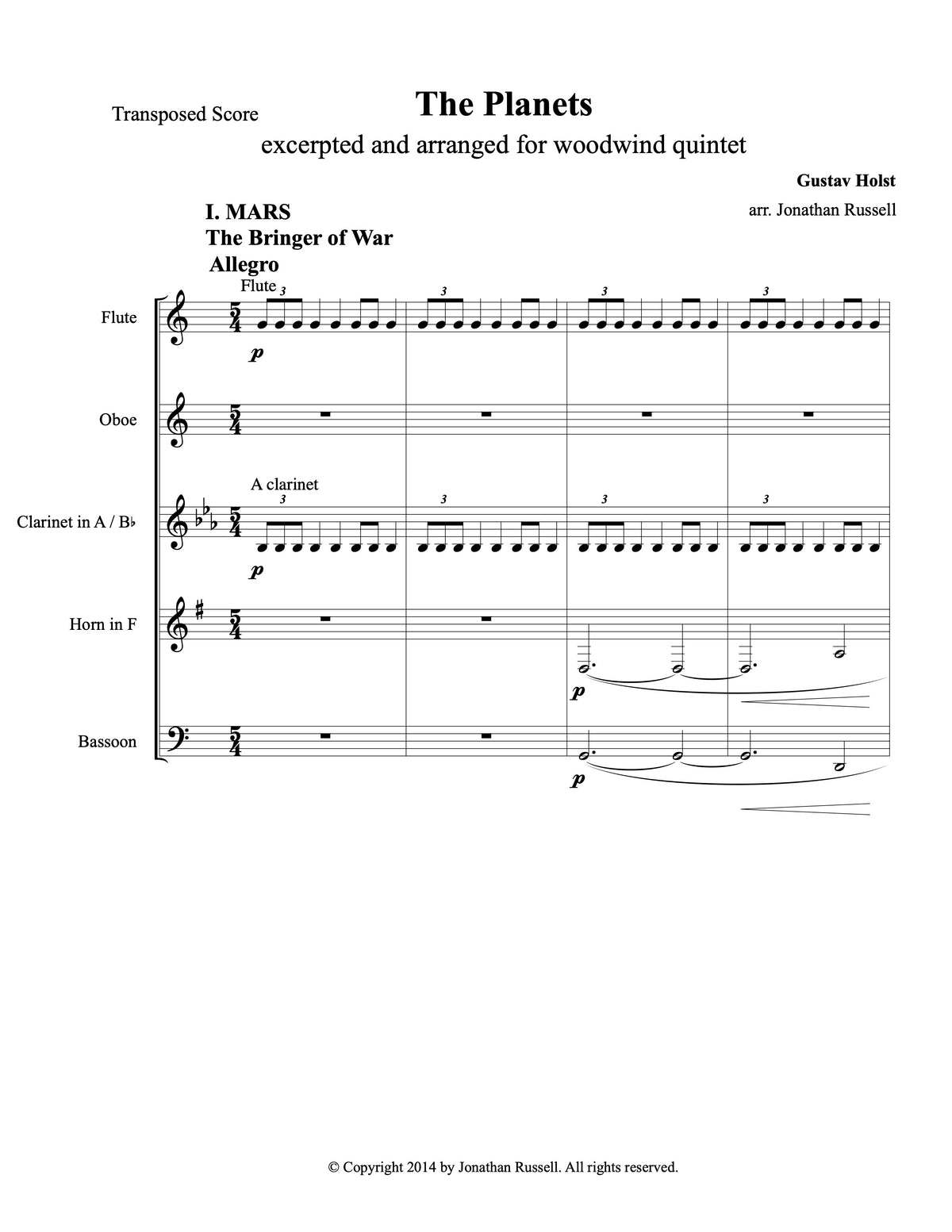 HOLST: THE PLANETS (woodwind quintet)