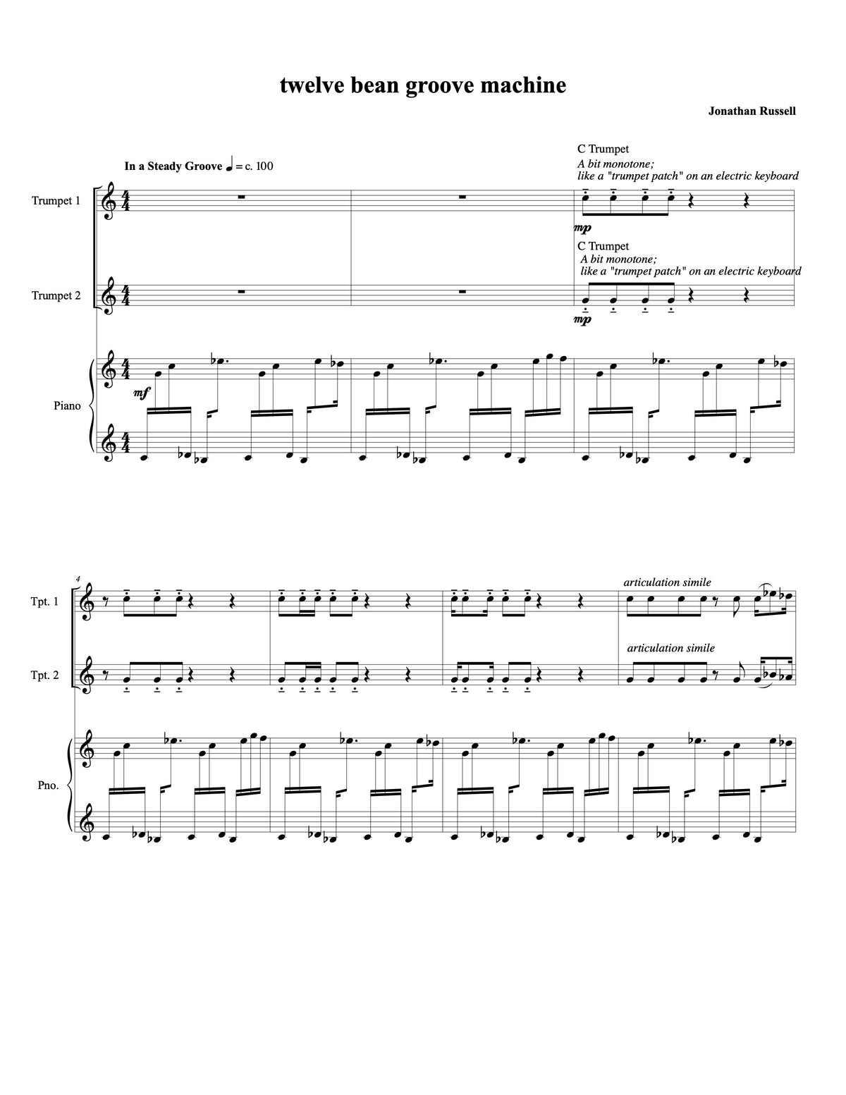Twelve Bean Groove Machine (Gojubi) (flute, 2 clarinets, 2 trumpets, 2 trombones, 2 cellos, piano))