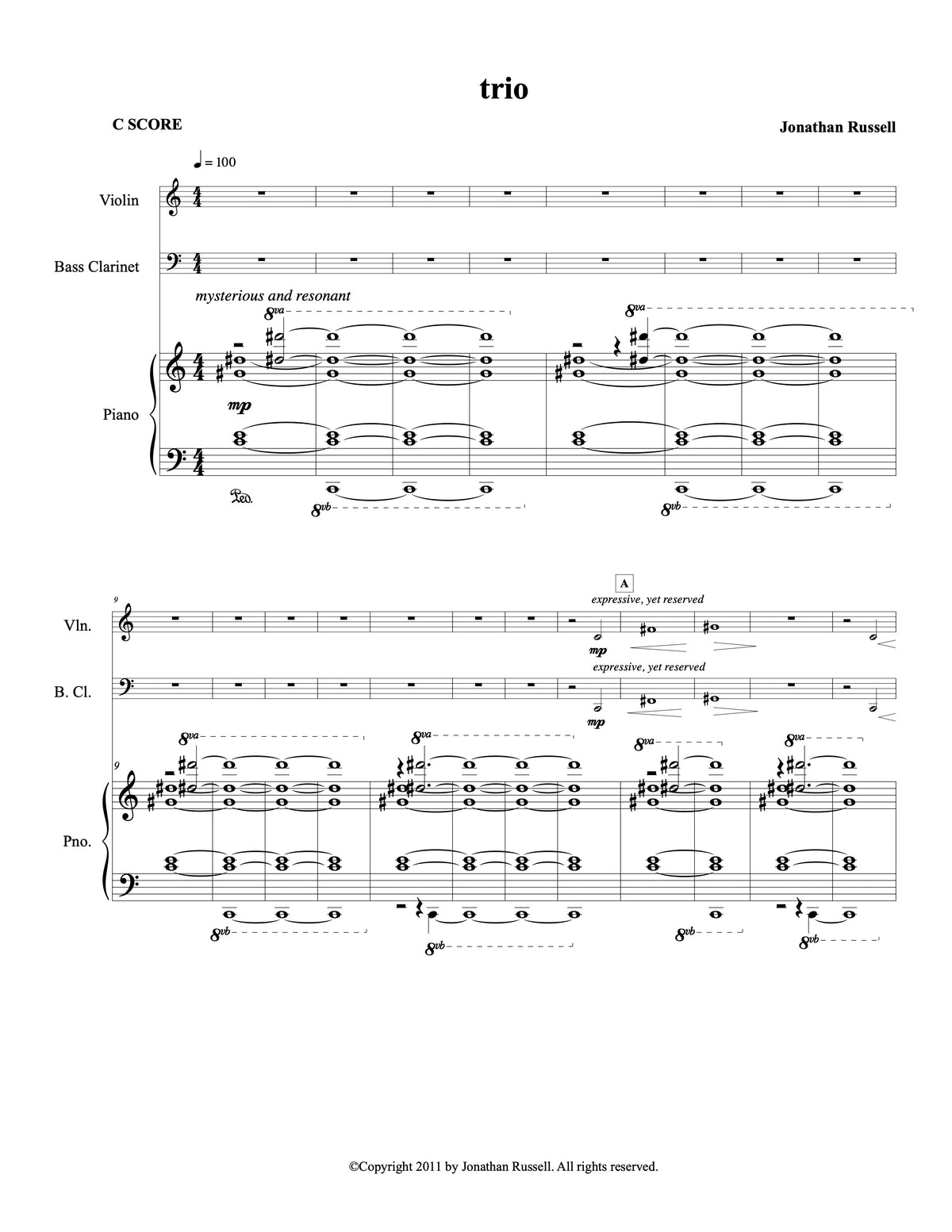 TRIO FOR VIOLIN, BASS CLARINET AND PIANO